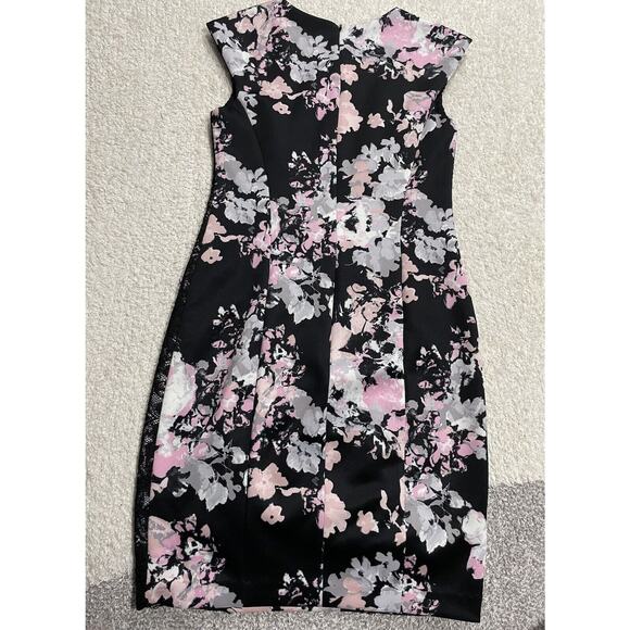 Saks Fifth Avenue Cocktail scuba sheath dress size 6 black lace Floral A17548 - Picture 8 of 10
